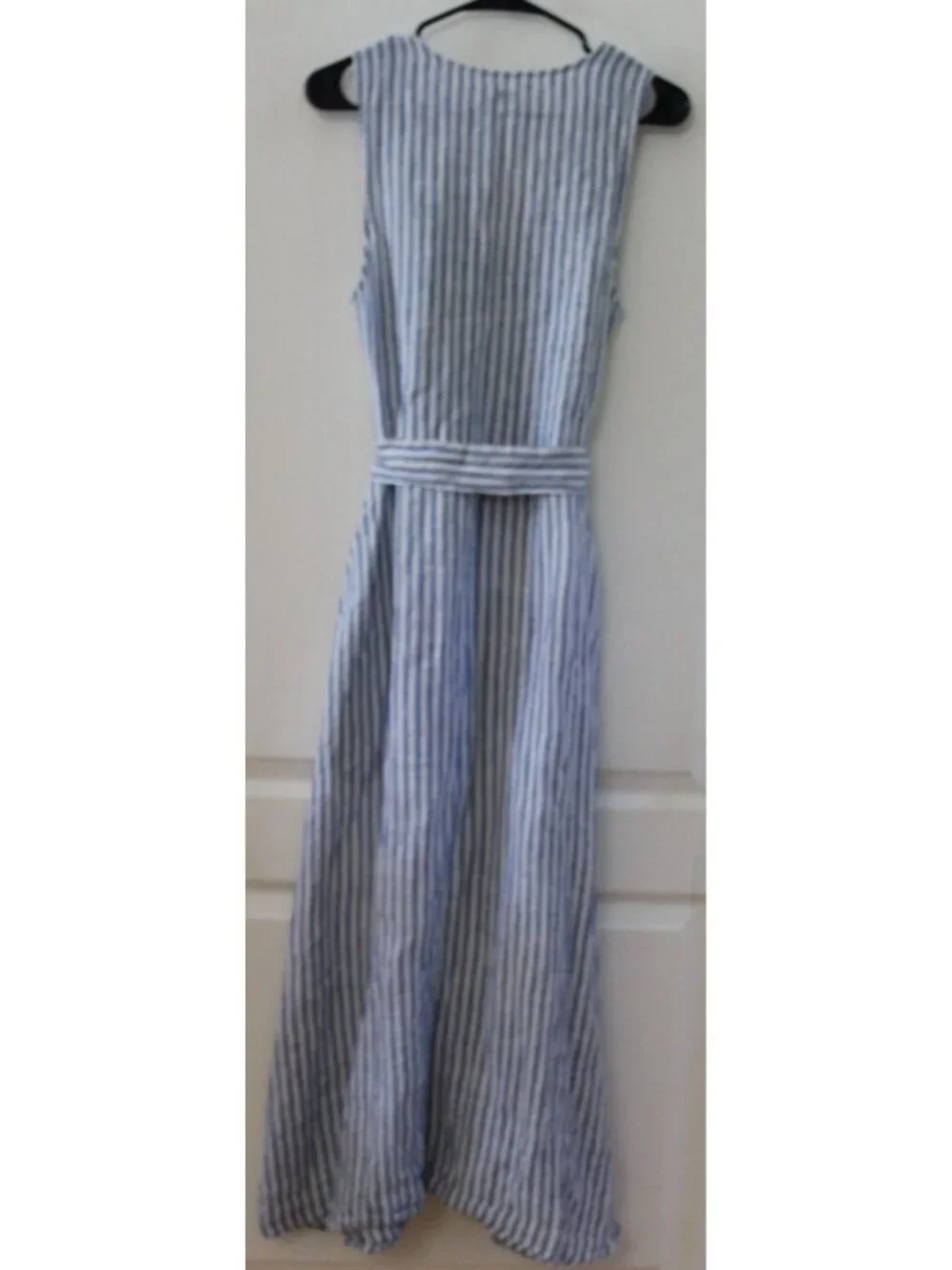Faherty Margaux 100% Linen Blue&White Striped Sleeveless Dress Size Medium -Flaw - Picture 6 of 10